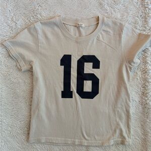 Brandy Melville Cream Tee with Black Number Print